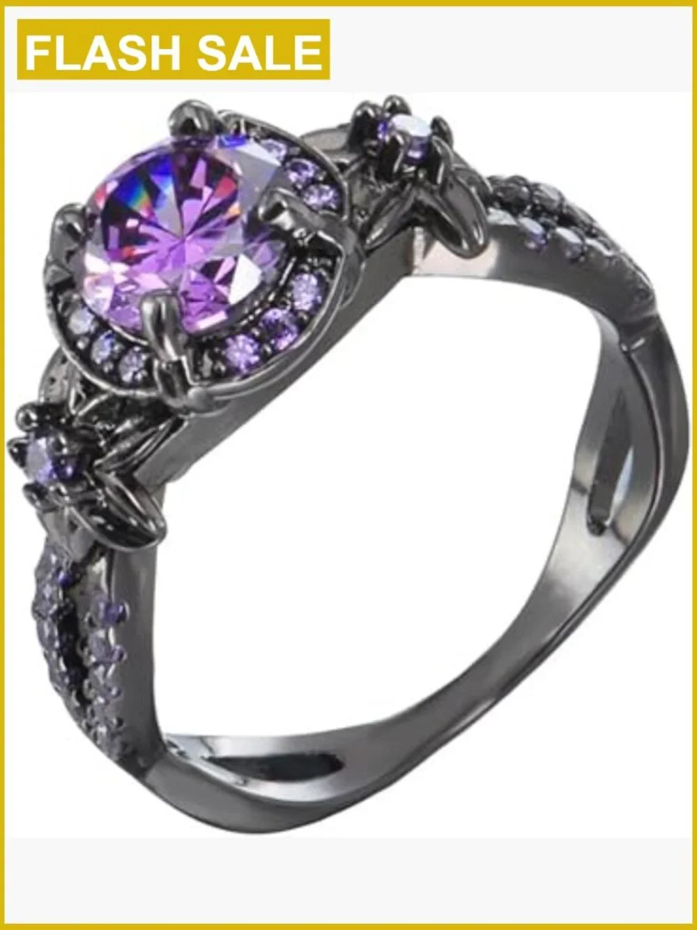 Vintage Crystal Statement Ring with Floral Accents, Copper Band